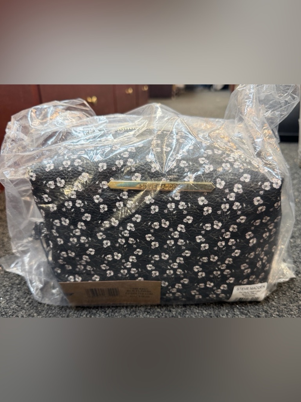 Steve Madden Black Quilted Floral Makeup Bag